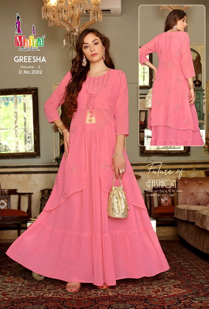 Maira Greesha 2 Heavy Georgette Fancy party Wear Top And Skirt With Jacket Collection